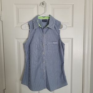 NWOT Columbia PFG Blue White Striped Sleeveless Women's Blouse Button-up SIZE S
